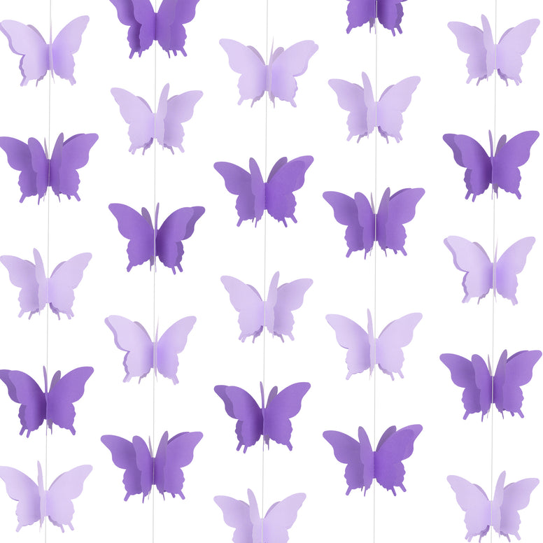 jijAcraft Butterfly Hanging Garland 3D Purple Paper Butterfly Hanging Garlands, 4 Packs Butterfly Birthday Decorations Butterfly for Baby Shower Home Decor Wedding Purple Party Decorations (39ft)