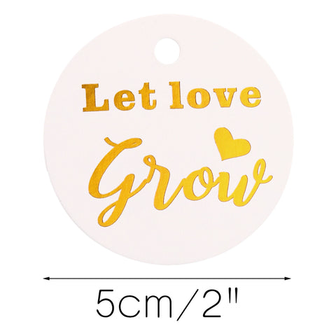 Let Love Grow Gift Tags,Original Design 100PCS Gold Foil Tags with String,Small Paper Tags,Gift Tags for Wedding Party Favors (Gold Foil) - JijaCraft