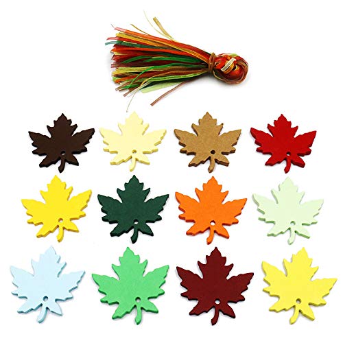 JijAcraft Thanksgiving Tags ,120 Pcs 12 Colors Fall Maple Leaves Gift Tags with Organza Ribbons Fall Wedding Party Favors Tags Christmas Paper Gift Tags with String - JijaCraft