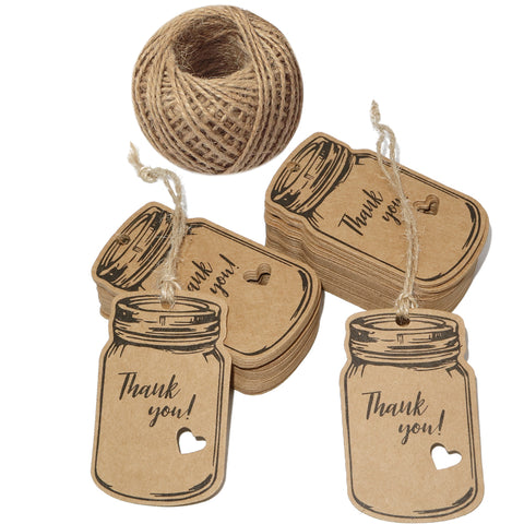 100 PCS Brown Kraft Paper Gift Hang Tags, Rectangular Thank You Hang T –