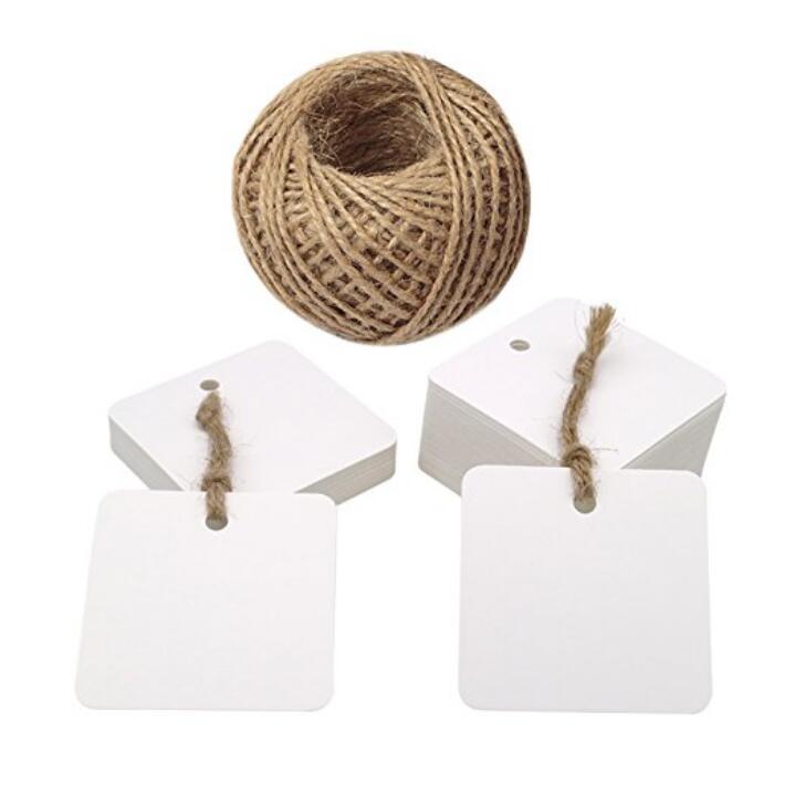 100 PCS Square Paper Gift Tags with 30 M Jute Twine for Crafts