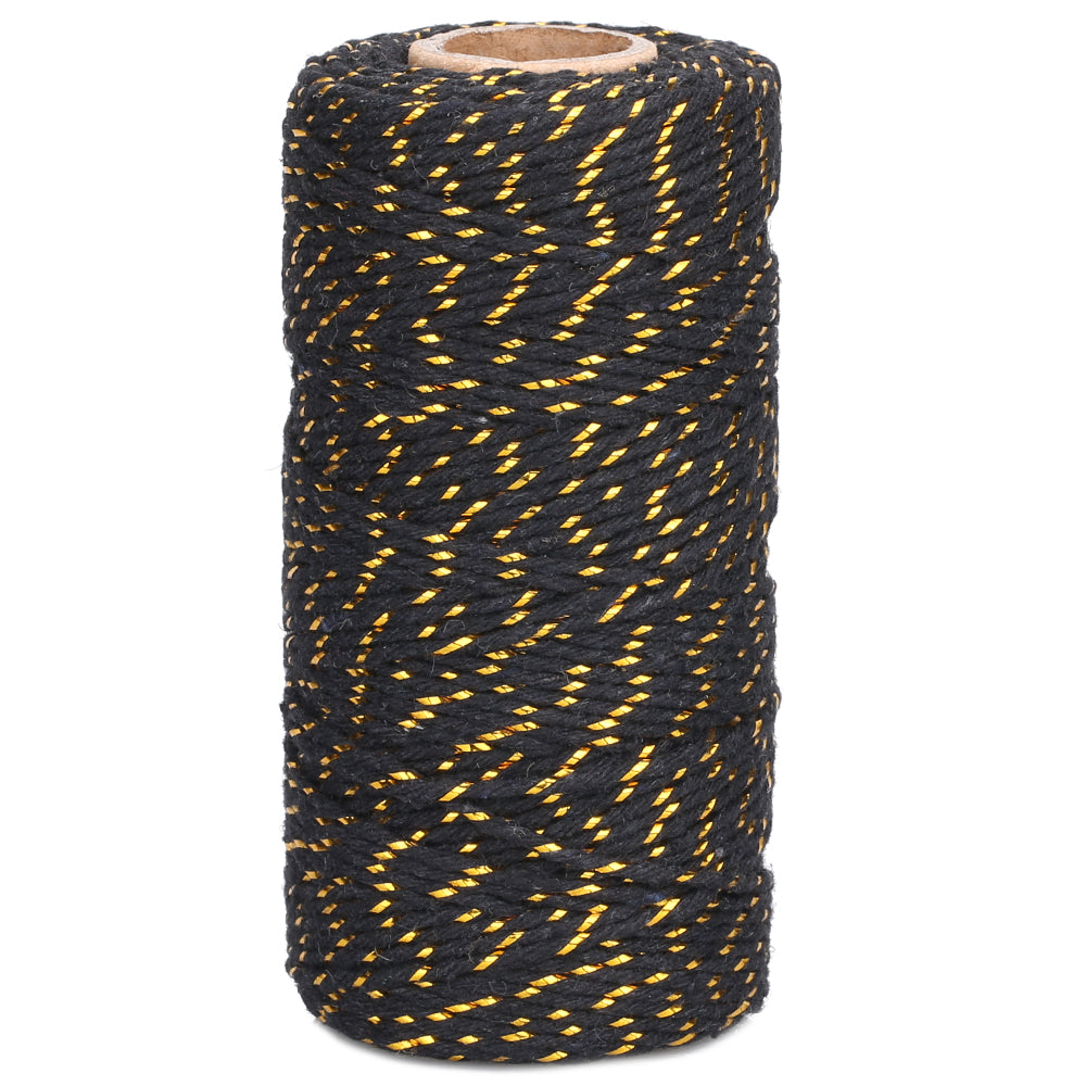 100 M Black and Gold String,Black Christmas Cotton Twine