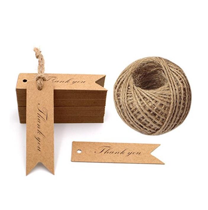 100 PCS Square Paper Gift Tags with 30 M Jute Twine for Crafts