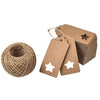 100PCS 9.5CM X 4.5CM Hollow Five-pointed star Shape Kraft Paper Gift Tags with 30 Meters Natural Jute Twine Perfect for Mother's Day, Christmas Day and Wedding Birthday Party - JijaCraft