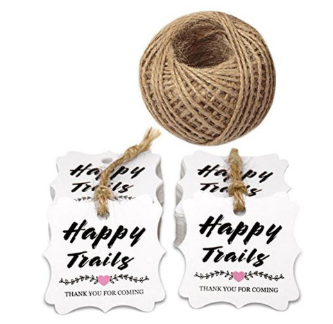 Happy Trails Tags,Thank You for Coming Kraft Paper Tags,100PCS ''Happy Trails Thank You for Coming'' Printed Gift Tags with 100 Feet Twine - JijaCraft