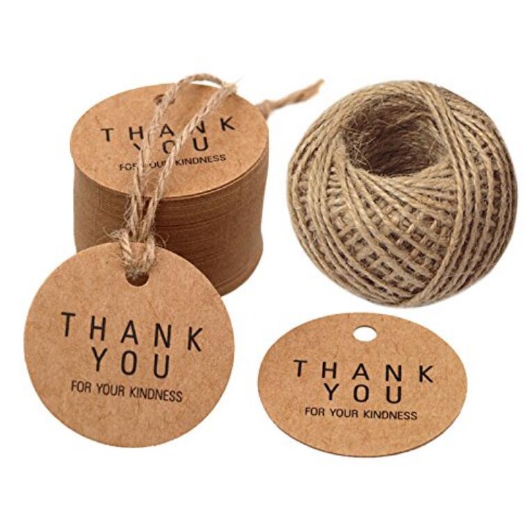 Thank You Gift Tags 100 PCS Kraft Paper Hang Tags with 30M Jute