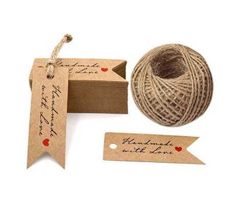 100 Pack Kraft Paper Tags - Hanging Tags With 20 Meters Natural Jute Twine  For Gifts, Wedding, Valentine's Day - 3 X 5 Cm