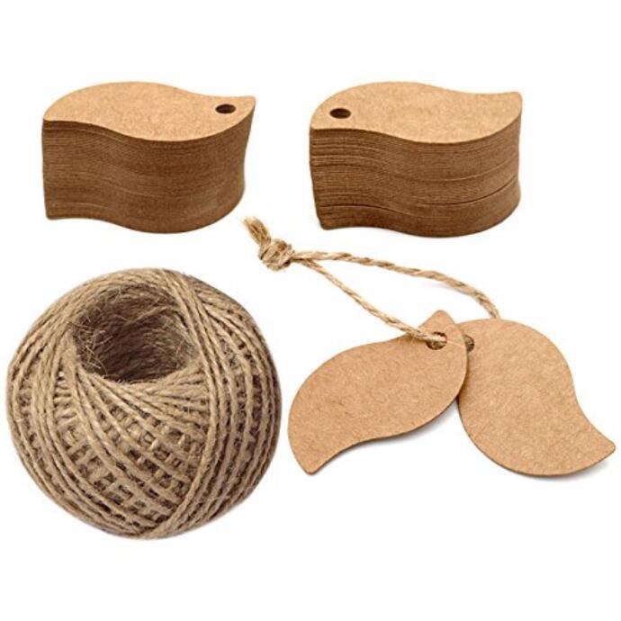 100 PCS Square Paper Gift Tags with 30 M Jute Twine for Crafts