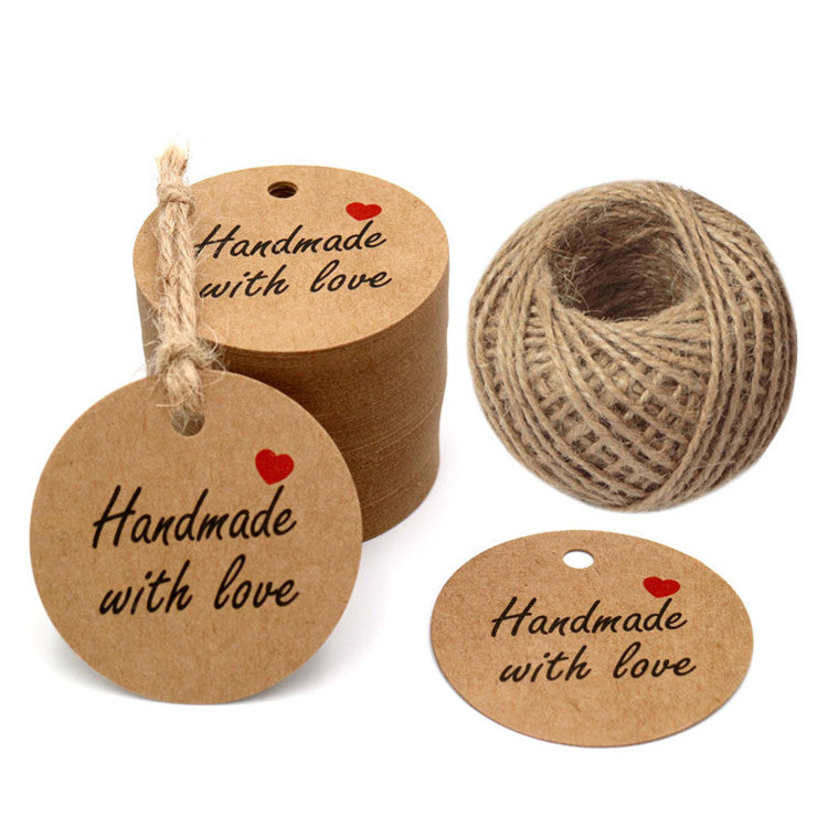 100 PCS Brown Kraft Hang Tags 'Handmade with love' Printed Tags