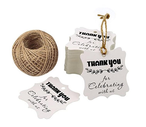 100PCS Thank You for Celebrating with Us Printed Craft Tags,Creative Kraft Paper Gift Hang Tags with 100 Feet Jute Twine - JijaCraft