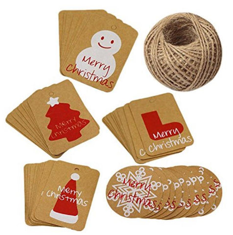 SallyFashion 2X4 Inch Kraft Paper Tags, 100 PCS Gift Tags, Craft Hang Tags  with Free 100 Root Natural Jute Twine for Gifts Arts and Crafts Wedding