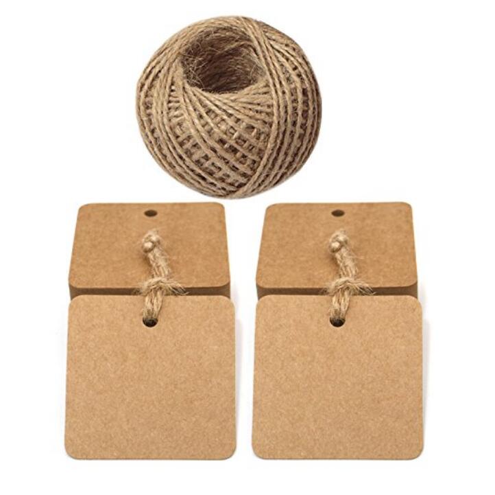 100 PCS Square Paper Gift Tags with 30 M Jute Twine for Crafts