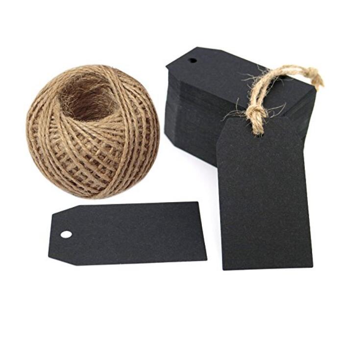 jijAcraft 100 Pcs Kraft Paper Tags with String, 2.2x2.2 inch Black Paper Gift Tags, Blank Gift Bags Tags Price Tags for Arts and Crafts, Wedding