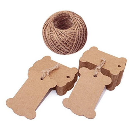 100 PCS Brown Bone Shape Kraft Paper Gift Tags, Kraft Hang Luggage Tags Wedding Favor Tags with 100 Feet Jute Twine - JijaCraft