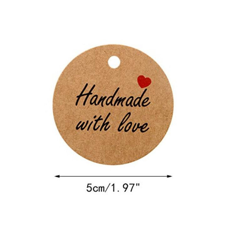 100 PCS Brown Kraft Hang Tags 'Handmade with love' Printed Tags with 1 –