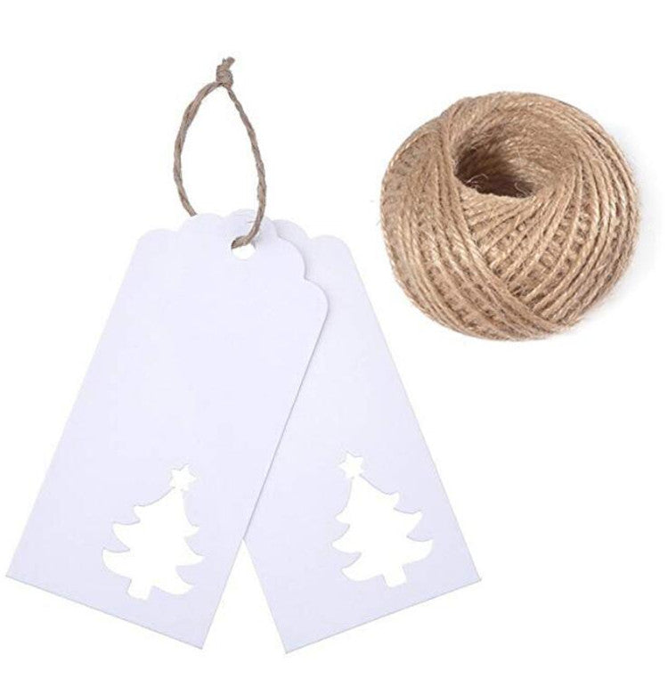 100 PCS Kraft Paper Tags Hollow Christmas Tree Design Rectangle Craft Hang Tags Bonbonniere Wedding Favor Gift Tags with Jute Twine 30 Meters Ideal for Crafts Tags, Price Labels - JijaCraft