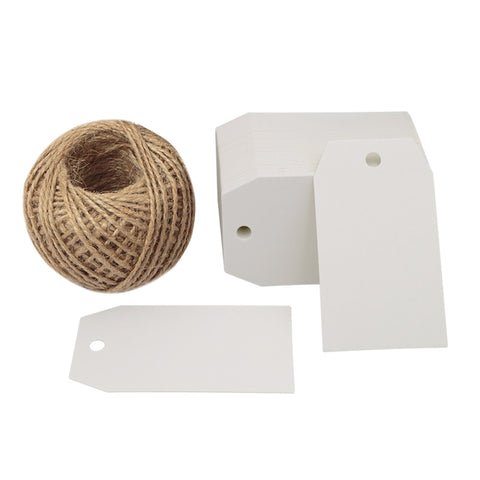 100 PCS Paper Gift Tags 7*4 CM Craft Tags with String Blank Hang Tags,Price Tags with 100 Feet Jute Twine - JijaCraft