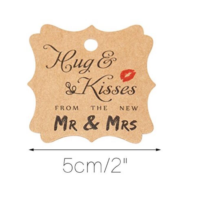Wedding Paper Tags,"Hug & Kisses FROM THE NEW MR & MRS" Printed 100 PCS Kraft Paper Tags,Creative Wedding Valentine's Day Favor Kraft Hang Tags with 100 Feet Jute Twine - JijaCraft