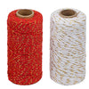 100 M Red&Gold String and 100 M White&Gold,2MM Christmas Cotton Twine - JijaCraft