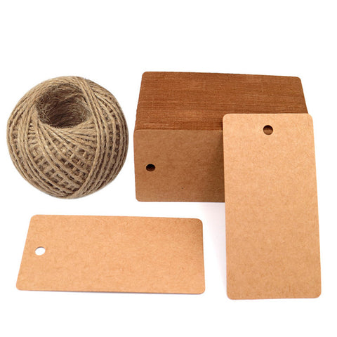 100 PCS Paper Gift Tags,Rectangular Wedding Favor Kraft Hang Tags,Luggage Tags with 100 Feet Jute Twine - JijaCraft