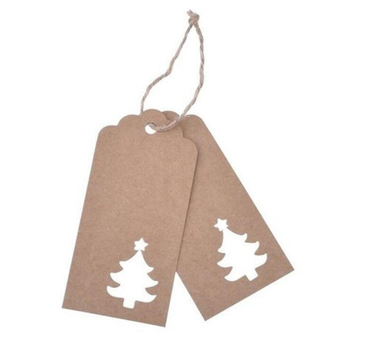 100 Pcs Kraft Paper Hollow Christmas Tree Gift Tags with String Christmas Wrapping Tags Blank Gift Tag Vintage Craft Hang Tags with Jute Twine(White)