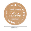 jijAcraft 100 Stück Geschenkanhänger LASST UNSERE LIEBE WACHSEN Kraftpapier Anhänger Rund 5cm mit Jute Schnur 20m Hangtag Etiketten Vintage Etiketten Tags für Gastgeschenke Hochzeitsdeko DIY