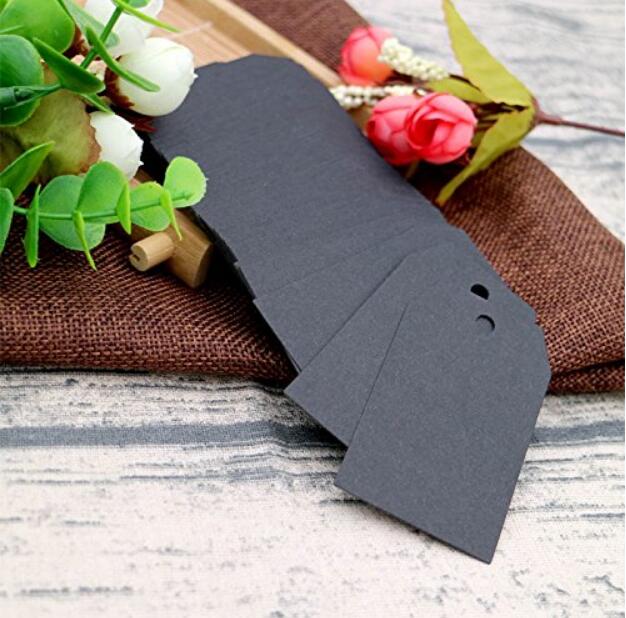 jijAcraft 100 Pcs Kraft Paper Tags with String, 2.2x2.2 inch Black Paper Gift Tags, Blank Gift Bags Tags Price Tags for Arts and Crafts, Wedding