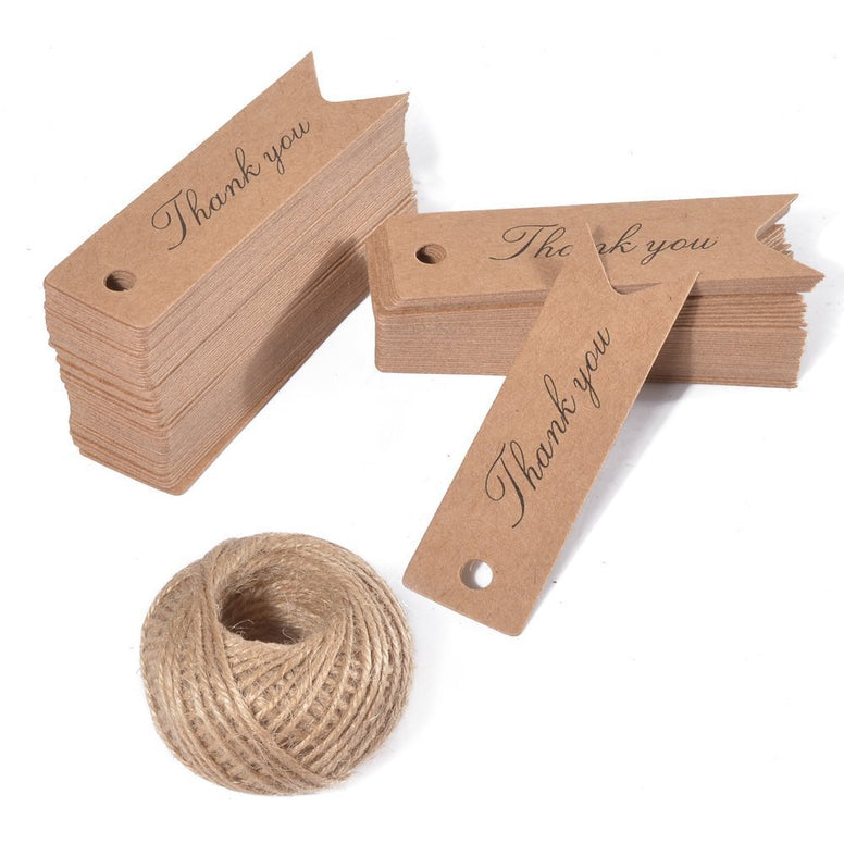 Thank You Gift Tags,100PCS Kraft Paper Tags with 100 Feet Jute Twine,Small Gift Wrap Tags for DIY Crafts,Wedding,Christmas,Thanksgiving (Brown) - JijaCraft