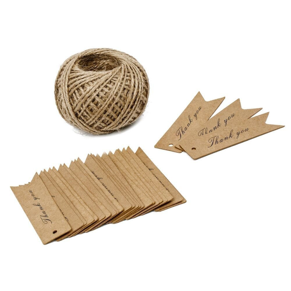 Thank You Gift Tags,100PCS Kraft Paper Tags with 100 Feet Jute Twine,S –