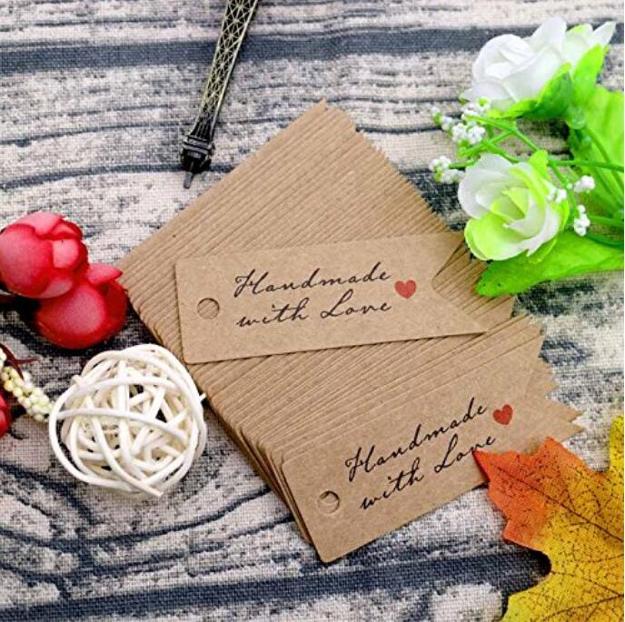G2PLUS Kraft Paper Gift Tags,100PCS Small Brown Tags with Twine,Craft Show  Price Tags,Blank Heart Shaped Name Tags Hang Labels for Gift