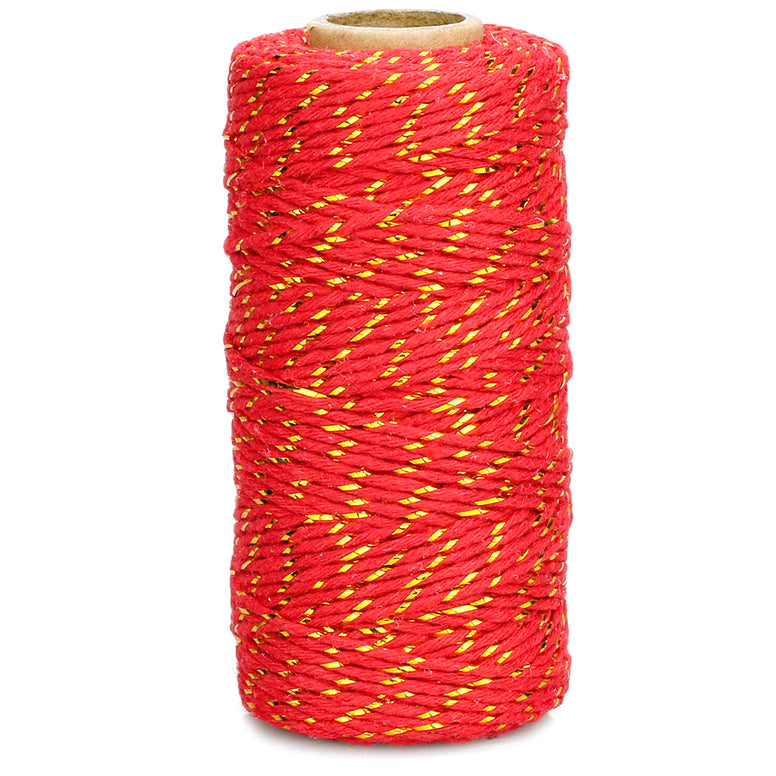 100 M Red and Gold String,Red Christmas Cotton Twine - JijaCraft