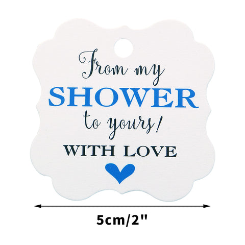 Original Design 100 Pcs From My Shower to Yours with Love Tags and 100 Feet Jute Twine,Blue Bridal Shower Favor Tags,Baby Shower Favor Tags - JijaCraft