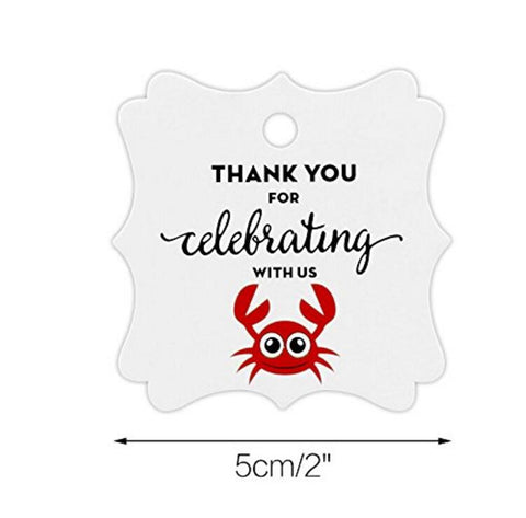 Celebrating Tags,100PCS Thank You for Celebrating with Us Tags,Personalized Crab Printed Thank You Tags with 100 Feet Jute Twine - JijaCraft