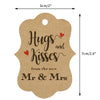 Original Design 100 PCS Wedding Gift Tags,Hugs and Kisses from The New Mr & Mrs Kraft Paper Tags,2.8" x 2"Brown Tags with 100 Feet Jute Twine - JijaCraft