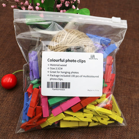 Colorful Wooden Pegs,3.5 CM Mini pegs,100 Pcs Wooden Photo Clips,Mini Clothespins with Spring, Photo Paper Peg,Craft Pegs with 30 M Jute Twine - JijaCraft