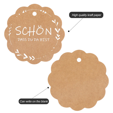 jijAcraft 100 Stück Geschenkanhänger Rund SCHÖN DASS DU DA BIST Kraftpapier Anhänger 6cm mit Jute Schnur 20m Hangtag Etiketten Vintage Etiketten Tags für Gastgeschenke Hochzeitsdeko DIY