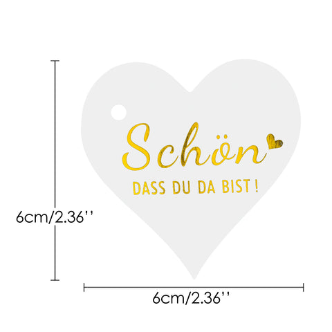 jijAcraft Herz Papieranhänger Schön Dass Du Da Bist Anhänger aus Kraftpapier, 100 Stück Tags und 20 meter Juteschnur, für Hochzeit Selbstgemachte Geschenke (Weiß mit gold Buchstaben)