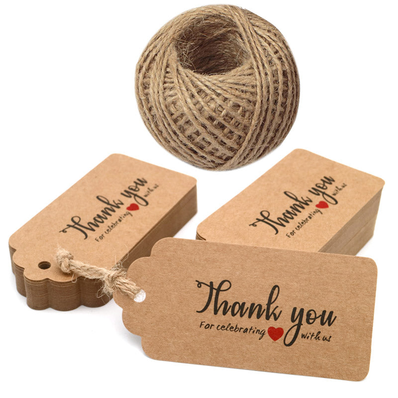 Thank You Tags, G2PLUS 100 Pcs White Gift Tags with String, Paper Hang Tags, Kraft Paper Gift Tags with 100 Feet Jute Twine for Arts and Crafts