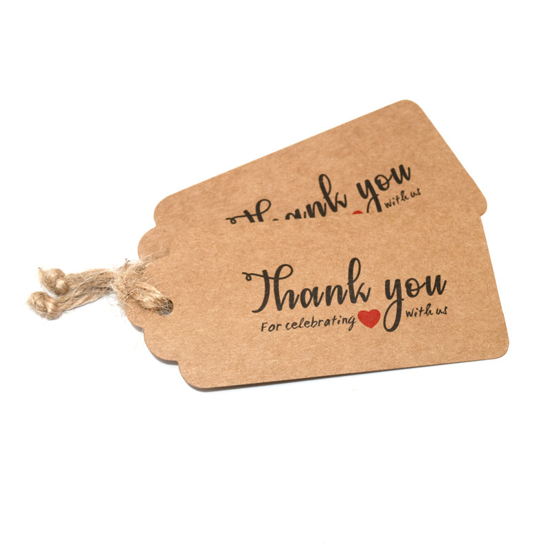 jijAcraft 100Pcs Thank You for Celebrating with Us Tags,Thank You  Tags,Thank You Gift Tags with String,Personalized Rectangle Brown Thank You  Tags for