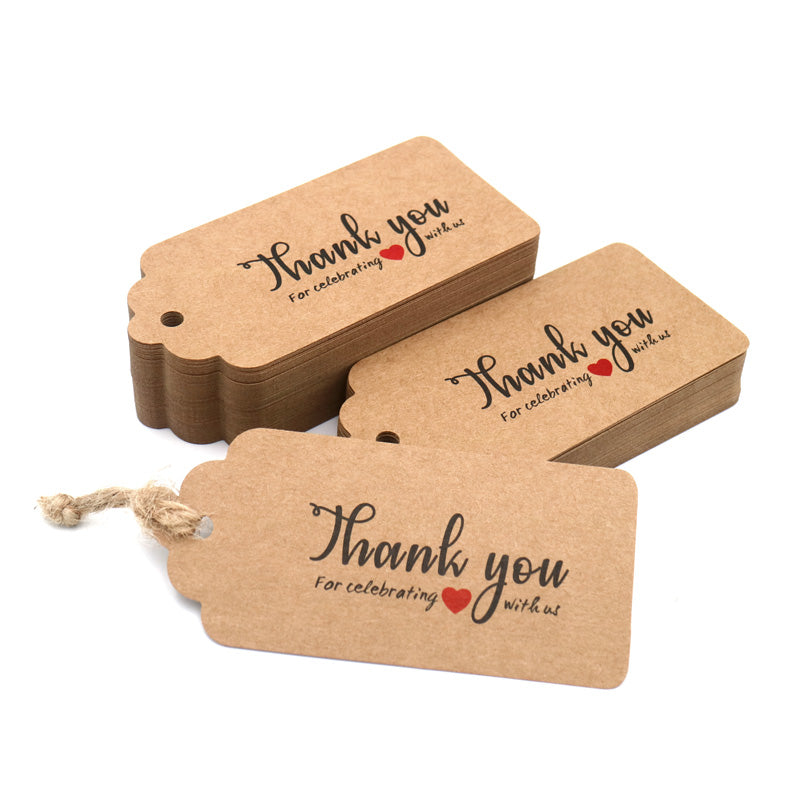 jijAcraft Round Thank You Tags with String, 2 x 100pcs Thank You for Celebrating with US Gift Favor Tags, Brown Kraft Paper Circle Tags for Gift