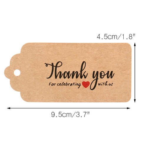 100 Pieces Kraft Paper Gift Tags Thank You for Celebrating with Us Rectangular Hang Tags with 100 Feet Jute Twine - JijaCraft