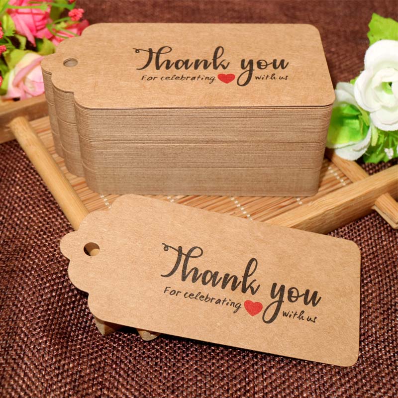  jijAcraft 100Pcs Thank You for Celebrating with Us Tags,Thank  You Tags,Thank You Gift Tags with String,Personalized Rectangle Brown Thank  You Tags for Favors,Baby Shower,Wedding,Birthday : Office Products