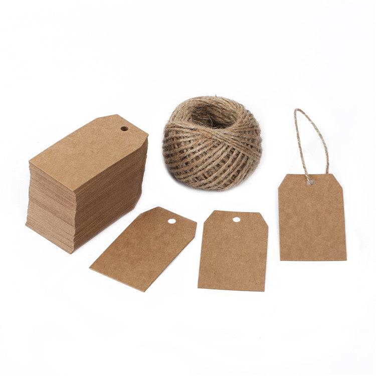 100 PCS Paper Gift Tags 7*4 CM Craft Tags with String Blank Hang Tags,Price Tags with 100 Feet Jute Twine - JijaCraft