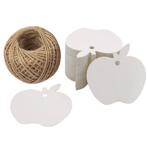 Apple Kraft Gift Tags 100 PCS Wedding Party Favor Tags with 100 Feet Natural Jute Twine - JijaCraft