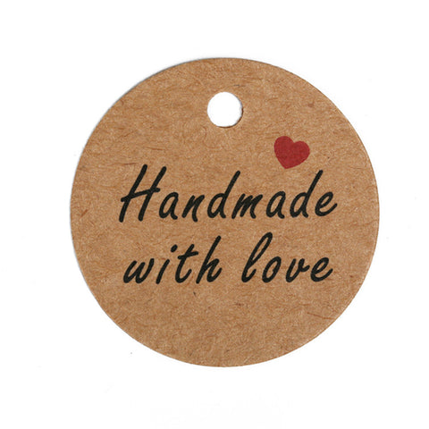 Gift Tags"Handmade with love" 5 CM Round Tags 100 PCS Kraft Hang Tags with 100 Feet Natural Jute Twine Perfect for DIY&Craft and Birthday Party - JijaCraft