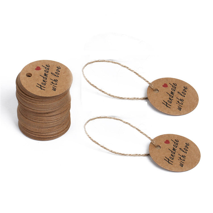 100 PCS Brown Kraft Hang Tags 'Handmade with love' Printed Tags