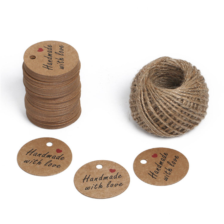 Gift Tags"Handmade with love" 5 CM Round Tags 100 PCS Kraft Hang Tags with 100 Feet Natural Jute Twine Perfect for DIY&Craft and Birthday Party - JijaCraft