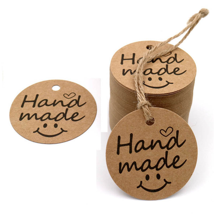 Handmade Gift Tags,100 PCS Round Handmade Kraft Hang Tags,Brown Funny Kraft Paper Gift Labels with 100 Feet Jute Twine - JijaCraft