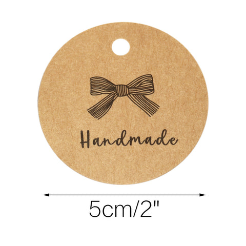 100 PCS HANDMADE Tags Kraft Paper Hang Tags 5 CM Round Tags Craft Gift Tags with 100 Feet Natural Jute Twine - JijaCraft