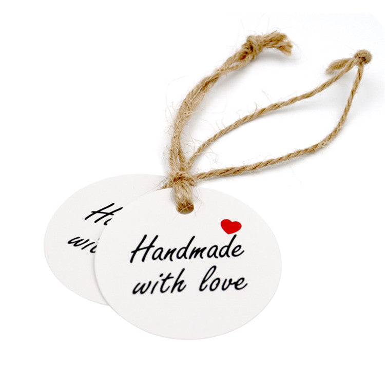 100 PCS Brown Kraft Hang Tags 'Handmade with love' Printed Tags with 1 –